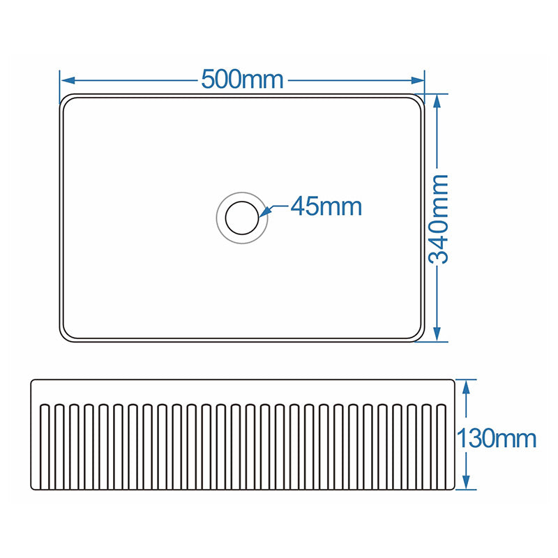 Tailored Bathrooms Flauto Fluted Rectangle Counter Top Basin (Gloss White) - Brand New Bathrooms