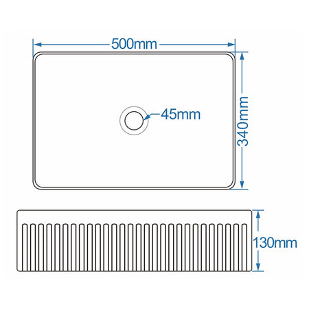 Tailored Bathrooms Flauto Fluted Rectangle Counter Top Basin (Gloss White) - Brand New Bathrooms