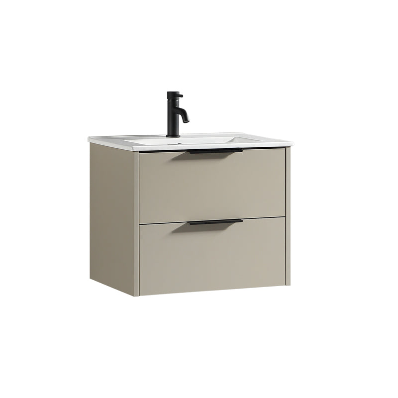 Tailored Bathrooms Sora 600mm Two Drawer Wall Hung Vanity & Ceramic Basin (1 size, 3 colours) - Brand New Bathrooms