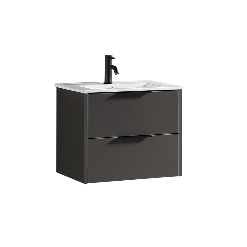 Tailored Bathrooms Sora 600mm Two Drawer Wall Hung Vanity & Ceramic Basin (1 size, 3 colours) - Brand New Bathrooms