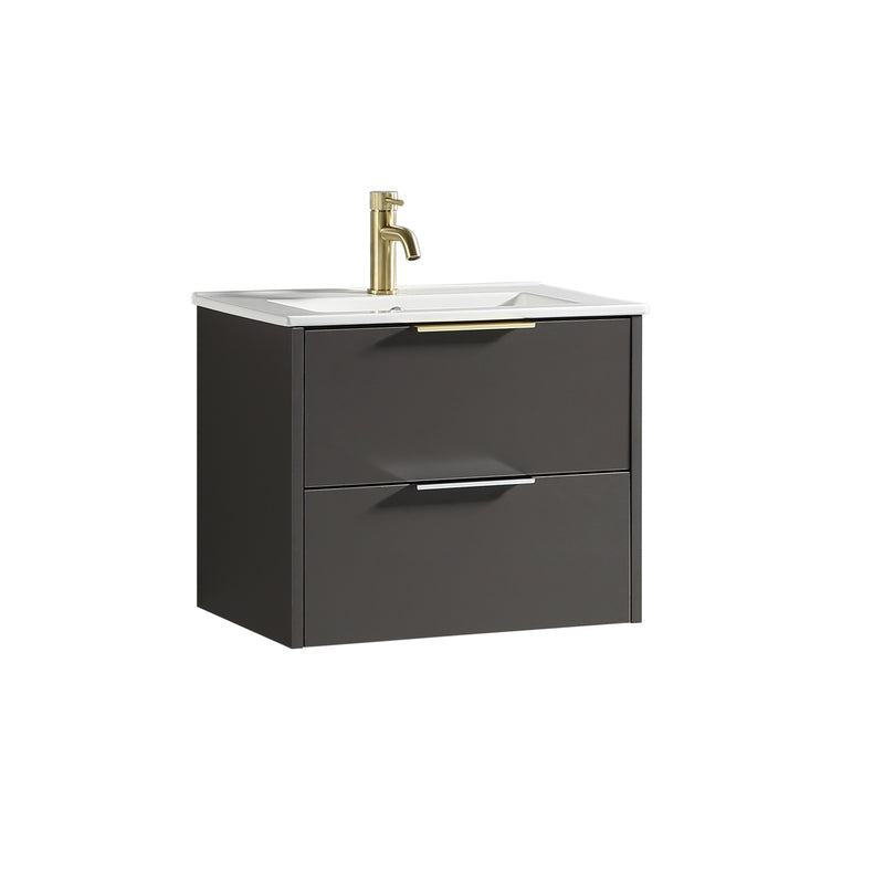 Tailored Bathrooms Sora 600mm Two Drawer Wall Hung Vanity & Ceramic Basin (1 size, 3 colours) - Brand New Bathrooms