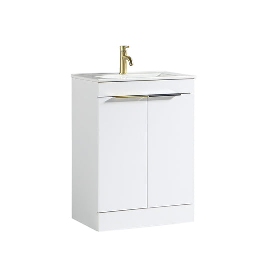 Tailored Bathrooms Sora 600mm Double Door Floor Standing Vanity & Ceramic Basin (1 size, 3 colours)