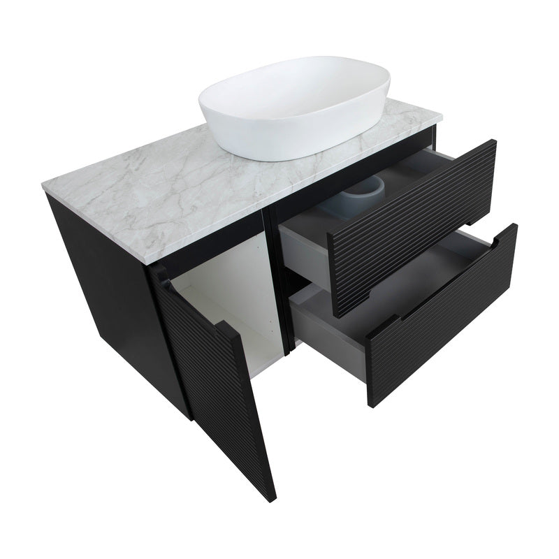 Tailored Bathrooms Monza Plus Fluted Wall Hung 900mm Vanity Unit with Side Cabinet & Counter Top (1 size, 8 colours)