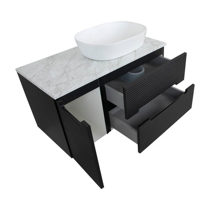 Tailored Bathrooms Monza Plus Fluted Wall Hung 900mm Vanity Unit with Side Cabinet & Counter Top (1 size, 8 colours)