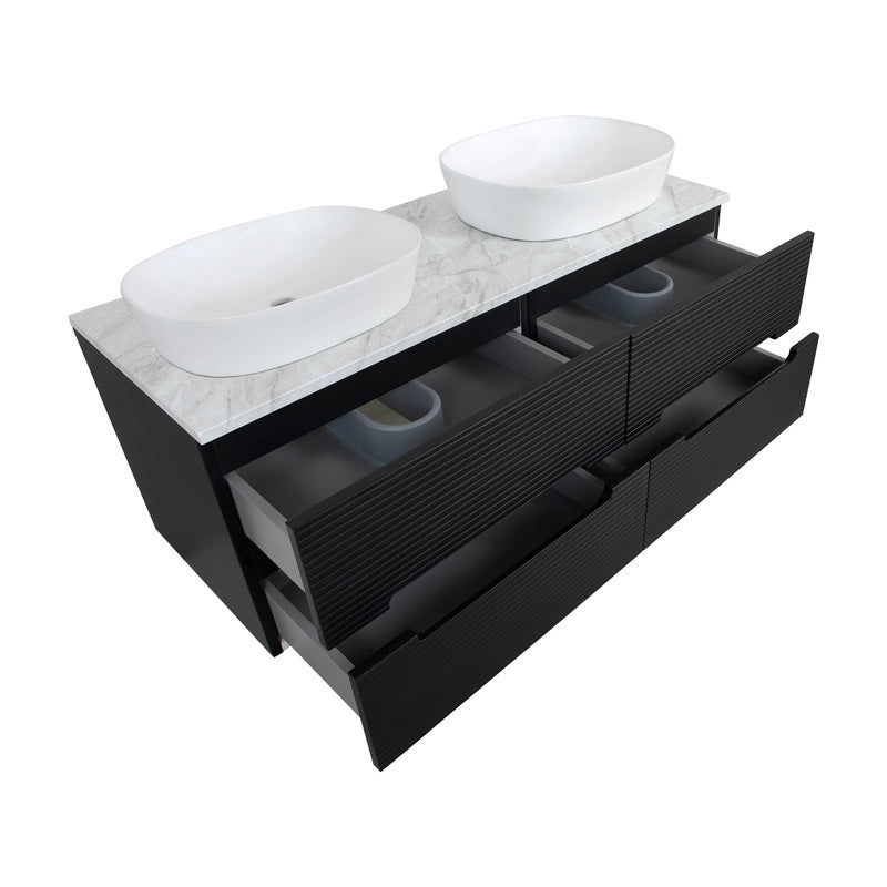 Tailored Bathrooms Monza Plus Fluted Wall Hung 1200mm Double Vanity Unit with Counter Top (1 size, 9 colours) - Brand New Bathrooms