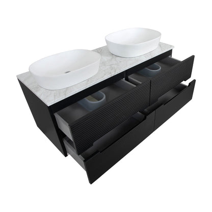 Tailored Bathrooms Monza Plus Fluted Wall Hung 1200mm Double Vanity Unit with Counter Top (1 size, 9 colours) - Brand New Bathrooms