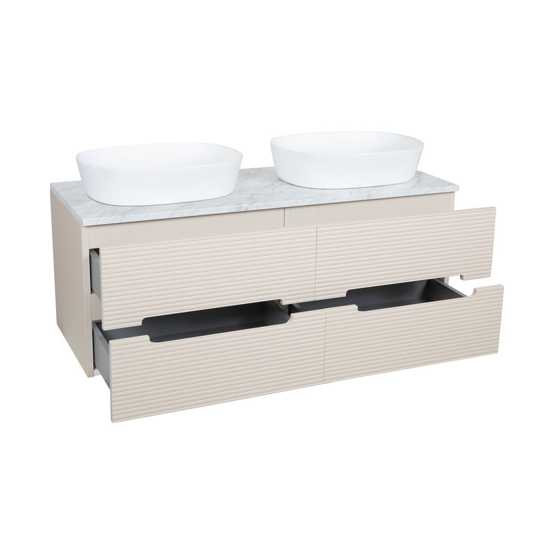 Tailored Bathrooms Monza Plus Fluted Wall Hung 1200mm Double Vanity Unit with Counter Top (1 size, 9 colours) - Brand New Bathrooms