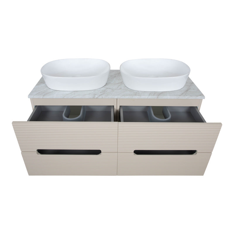 Tailored Bathrooms Monza Plus Fluted Wall Hung 1200mm Double Vanity Unit with Counter Top (1 size, 9 colours) - Brand New Bathrooms