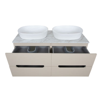 Tailored Bathrooms Monza Plus Fluted Wall Hung 1200mm Double Vanity Unit with Counter Top (1 size, 9 colours) - Brand New Bathrooms
