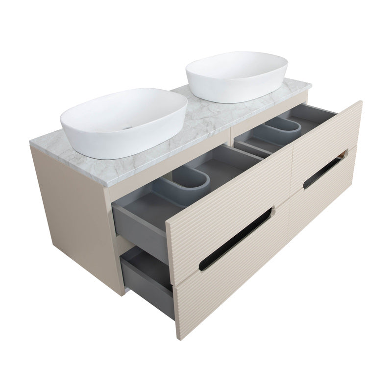 Tailored Bathrooms Monza Plus Fluted Wall Hung 1200mm Double Vanity Unit with Counter Top (1 size, 9 colours) - Brand New Bathrooms
