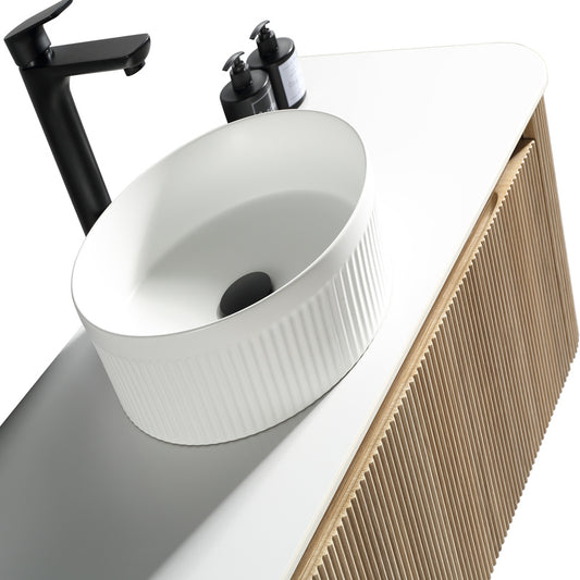 Tailored Bathrooms Flauto 1070mm Wall Hung Curved Corner Vanity Unit with Sintered Stone Counter Top (1 size, 4 colours)