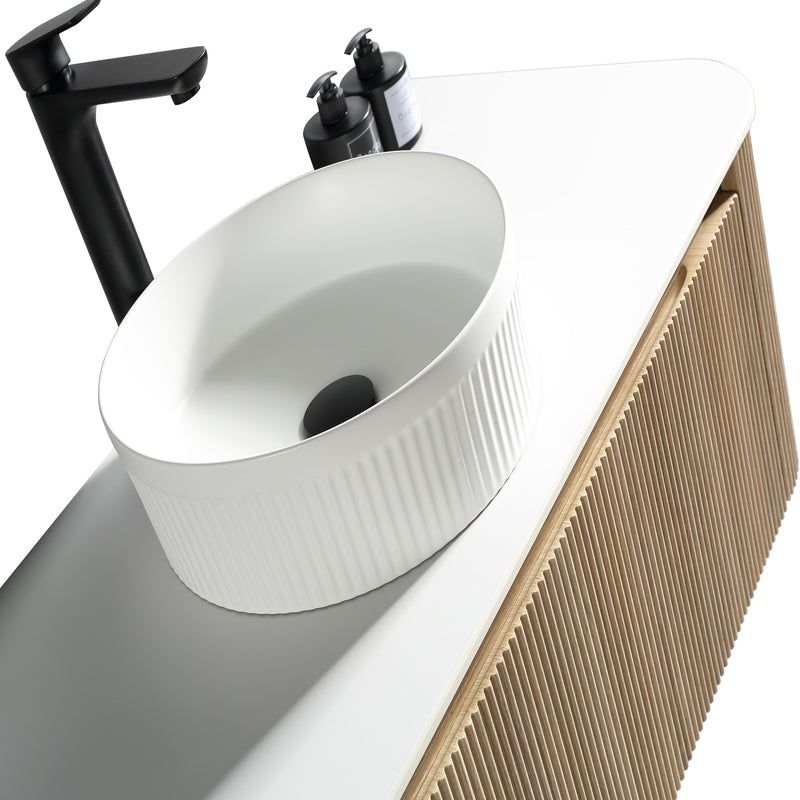 Tailored Bathrooms Flauto 1070mm Wall Hung Curved Corner Vanity Unit with Sintered Stone Counter Top (1 size, 4 colours)