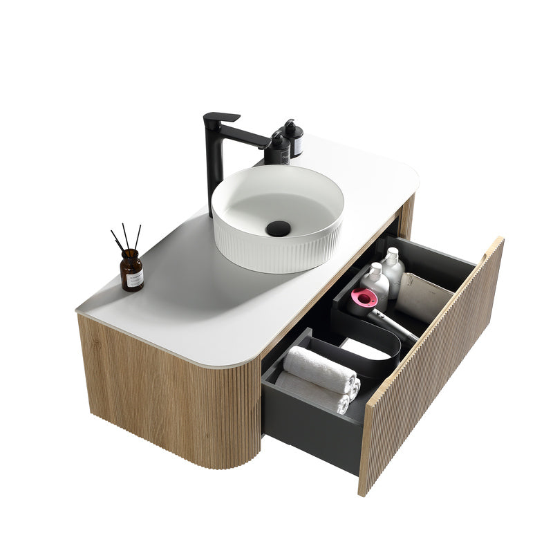 Tailored Bathrooms Flauto 1070mm Wall Hung Curved Corner Vanity Unit with Sintered Stone Counter Top (1 size, 4 colours)