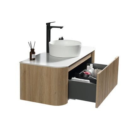 Tailored Bathrooms Flauto 1070mm Wall Hung Curve Corner  Vanity with Sintered Stone Counter Top (1 size, 4 colours) - Brand New Bathrooms
