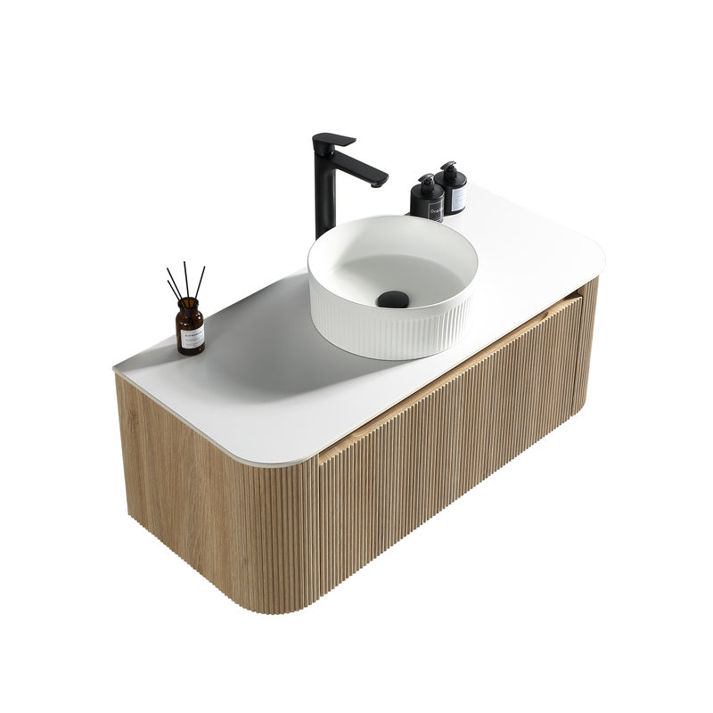 Tailored Bathrooms Flauto 1070mm Wall Hung Curve Corner  Vanity with Sintered Stone Counter Top (1 size, 4 colours) - Brand New Bathrooms