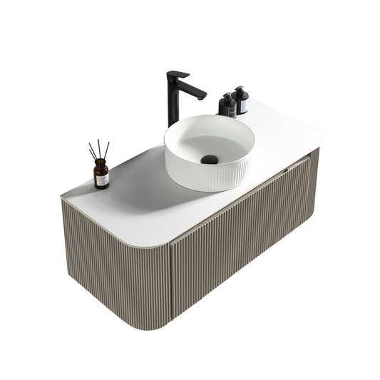 Tailored Bathrooms Flauto 1070mm Wall Hung Curve Corner  Vanity with Sintered Stone Counter Top (1 size, 4 colours) - Brand New Bathrooms