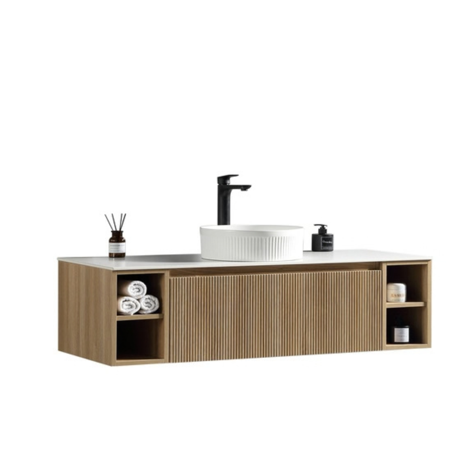 Tailored Bathrooms Flauto 1200mm Wall Hung Vanity with 2 Side Storage Units & Sintered Stone Counter Top (1 size, 4 colours)