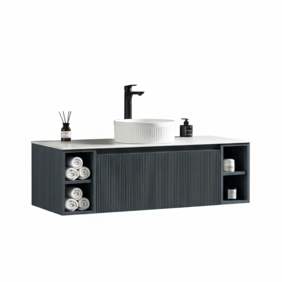 Tailored Bathrooms Flauto 1200mm Wall Hung Vanity with 2 Side Storage Units & Sintered Stone Counter Top (1 size, 4 colours)