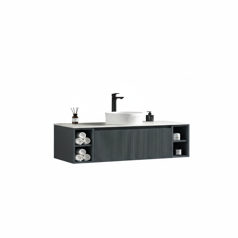 Tailored Bathrooms Flauto 1200mm Wall Hung Vanity w. 2 Side Storage & Sintered Stone Counter Top (1 size, 4 colours) - Brand New Bathrooms