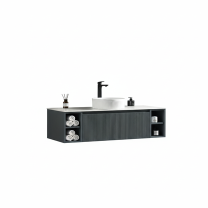 Tailored Bathrooms Flauto 1200mm Wall Hung Vanity w. 2 Side Storage & Sintered Stone Counter Top (1 size, 4 colours) - Brand New Bathrooms
