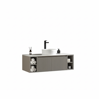 Tailored Bathrooms Flauto 1200mm Wall Hung Vanity w. 2 Side Storage & Sintered Stone Counter Top (1 size, 4 colours) - Brand New Bathrooms