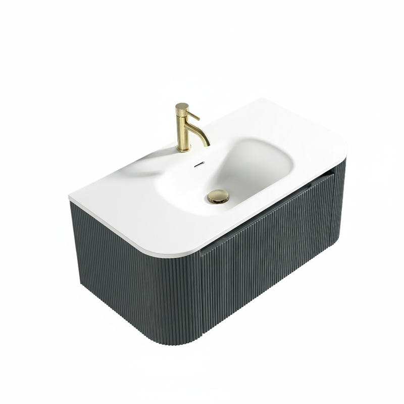 Tailored Bathrooms Flauto 870mm Wall Hung Curve Corner Vanity with Matte Basin (1 size, 4 colours) - Brand New Bathrooms