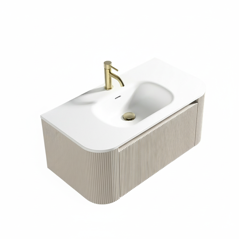 Tailored Bathrooms Flauto 870mm Wall Hung Curve Corner Vanity with Matte Basin (1 size, 4 colours) - Brand New Bathrooms