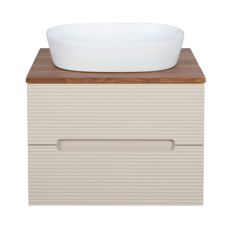 Tailored Bathrooms Monza Plus Fluted Wall Hung 600mm Vanity Unit & Counter Top (1 size, Warm Oatmeal/Cali Walnut) - Brand New Bathrooms