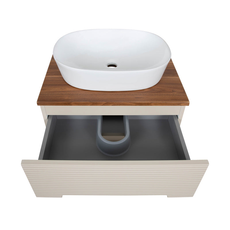 Tailored Bathrooms Monza Plus Fluted Wall Hung 600mm Vanity Unit & Counter Top (1 size, Warm Oatmeal/Cali Walnut) - Brand New Bathrooms