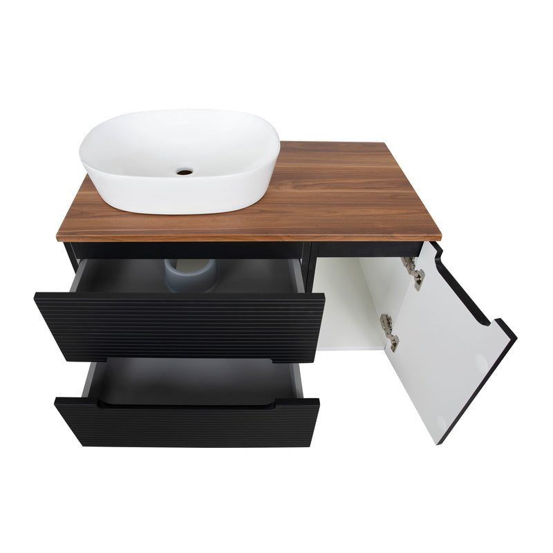 Tailored Bathrooms Monza Plus Fluted Wall Hung 900mm Vanity Unit with Side Cabinet & Counter Top (1 size, 8 colours)