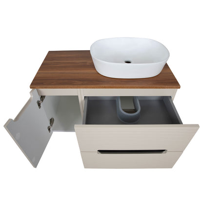Tailored Bathrooms Monza Plus Fluted Wall Hung 900mm Vanity Unit with Side Cabinet & Counter Top (1 size, 8 colours)