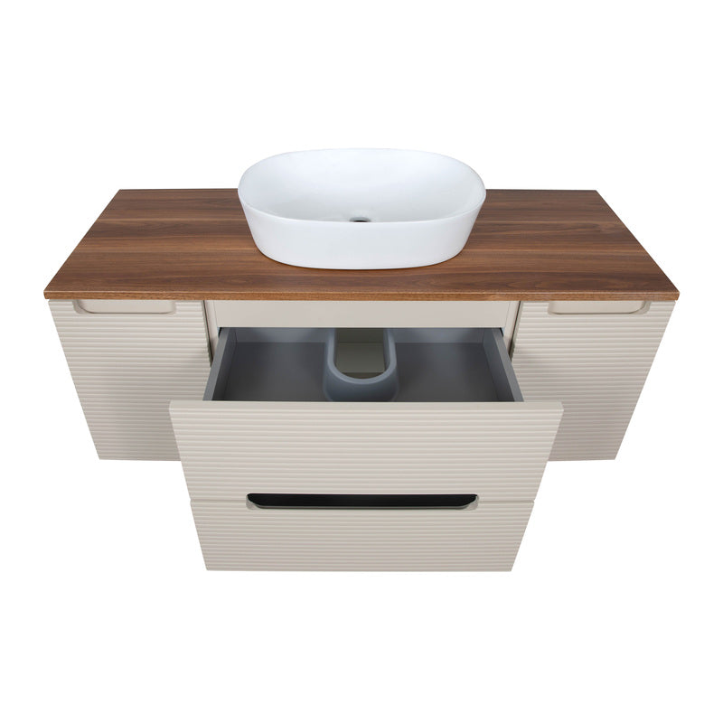 Tailored Bathrooms Monza Plus Fluted Wall Hung 1200mm Vanity Unit with 2 Side Cabinets & Counter Top (1 size, 9 colours) - Brand New Bathrooms