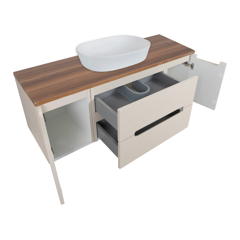 Tailored Bathrooms Monza Plus Fluted Wall Hung 1200mm Vanity Unit with 2 Side Cabinets & Counter Top (1 size, 9 colours) - Brand New Bathrooms
