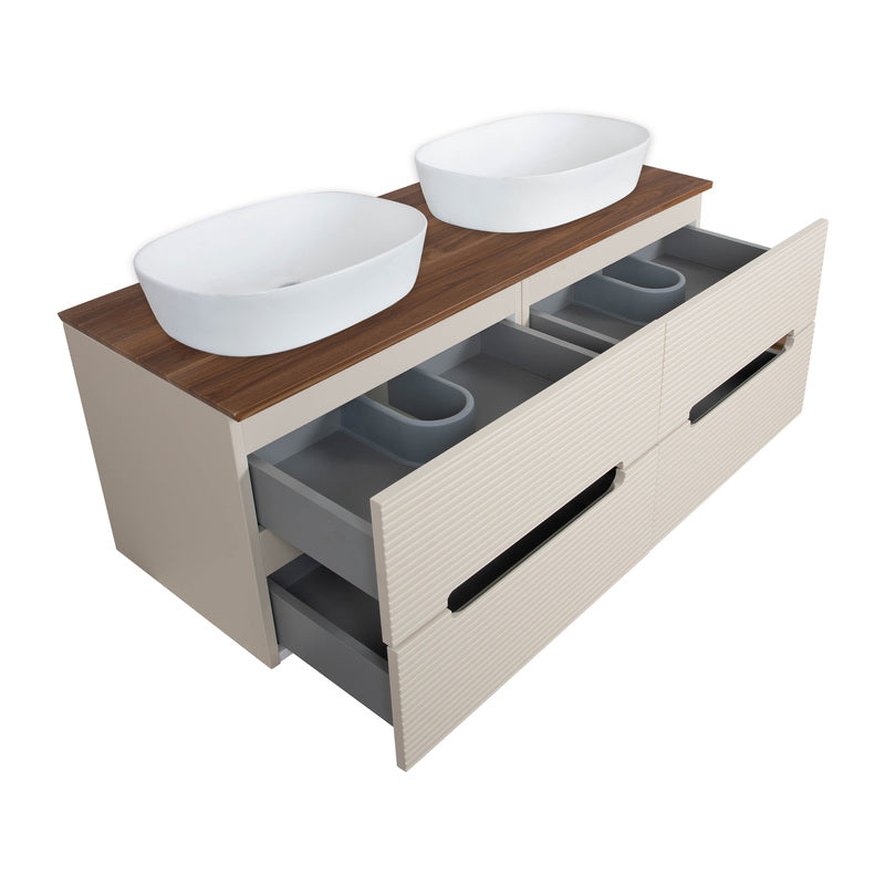 Tailored Bathrooms Monza Plus Fluted Wall Hung 1200mm Double Vanity Unit with Counter Top (1 size, 9 colours) - Brand New Bathrooms
