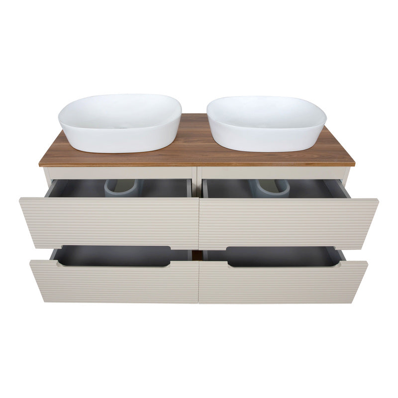 Tailored Bathrooms Monza Plus Fluted Wall Hung 1200mm Double Vanity Unit with Counter Top (1 size, 9 colours) - Brand New Bathrooms