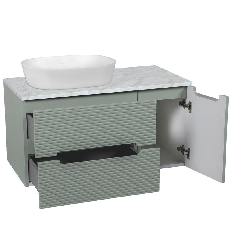 Tailored Bathrooms Monza Plus Fluted Wall Hung 900mm Vanity Unit with Side Cabinet & Counter Top (1 size, 8 colours)