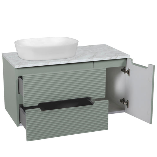 Tailored Bathrooms Monza Plus Fluted Wall Hung 900mm Vanity Unit with Side Cabinet & Counter Top (1 size, 8 colours)