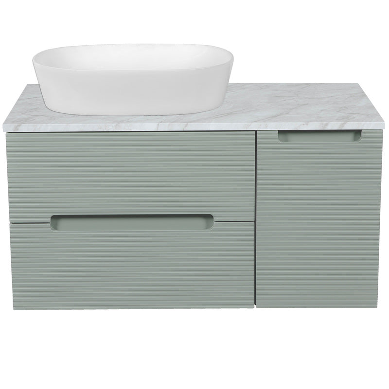 Tailored Bathrooms Monza Plus Fluted Wall Hung 900mm Vanity Unit with Side Cabinet & Counter Top (1 size, 8 colours)