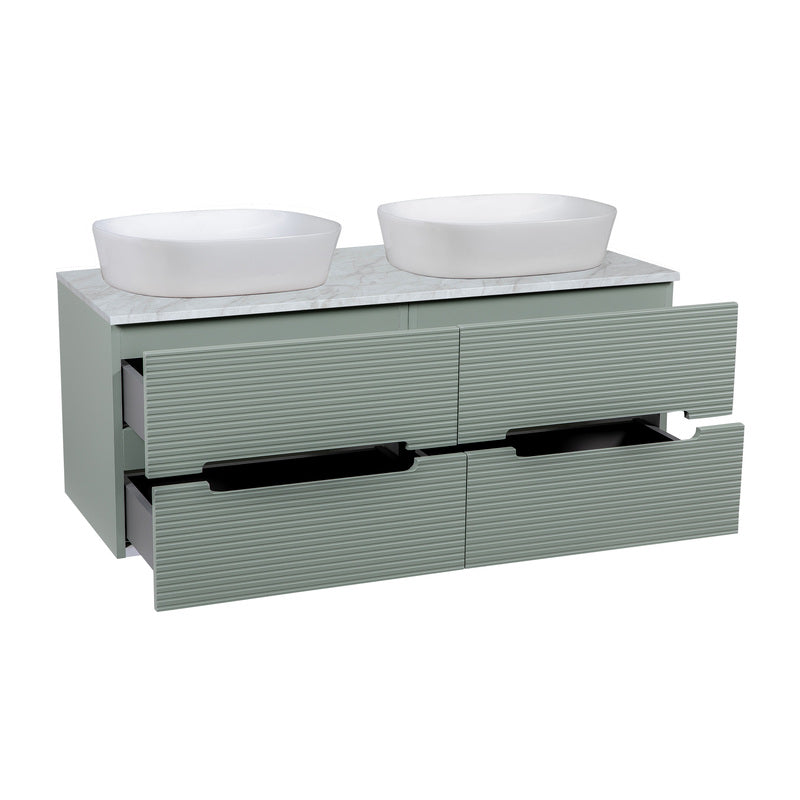 Tailored Bathrooms Monza Plus Fluted Wall Hung 1200mm Double Vanity Unit with Counter Top (1 size, 9 colours) - Brand New Bathrooms