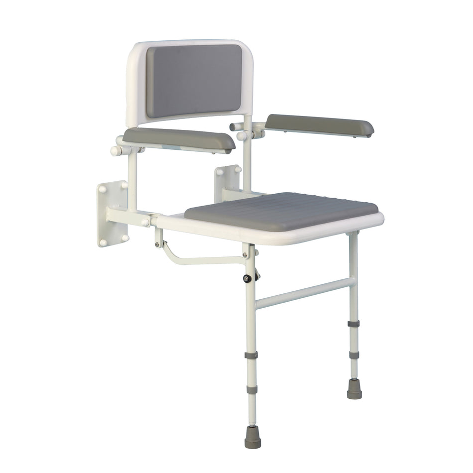 Bathex Stainless Steel Wall Mounted Padded Shower Seat with Arms & Legs (1 size, White & Grey) - Brand New Bathrooms