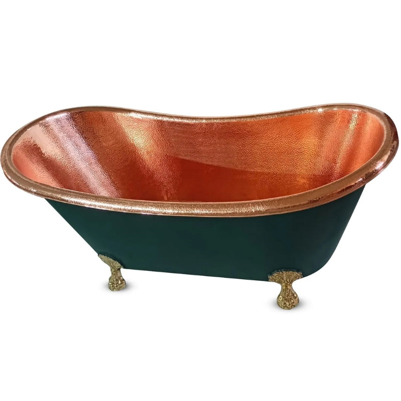 Coppersmith Creations Hammered Clawfoot Copper Bathtub (1 size, Blue Green Exterior) - Brand New Bathrooms