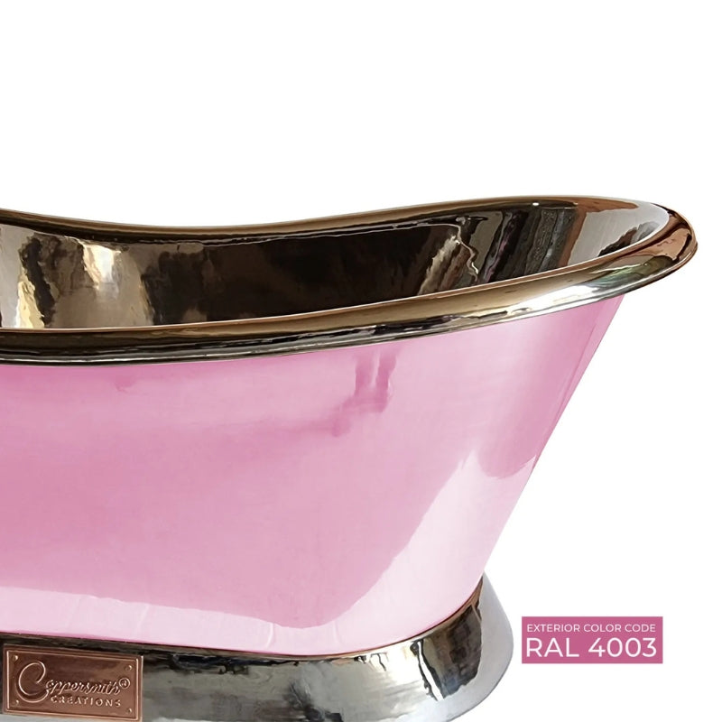 Coppersmith Creations Slanting Base Copper Bathtub (1 size, Nickel Interior, Heather Violet Exterior) - Brand New Bathrooms