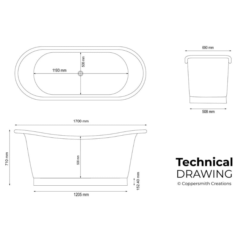 Coppersmith Creations Straight Base Copper Bathtub (1 size, Polished Copper Interior, Heather Violet Exterior) - Brand New Bathrooms