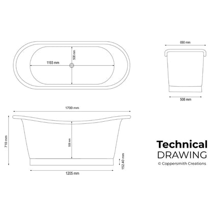 Coppersmith Creations Straight Base Copper Bathtub (1 size, Polished Copper Interior, Heather Violet Exterior) - Brand New Bathrooms