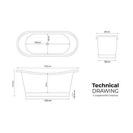 Coppersmith Creations Straight Base Copper Bathtub (1 size, Tin) - Brand New Bathrooms