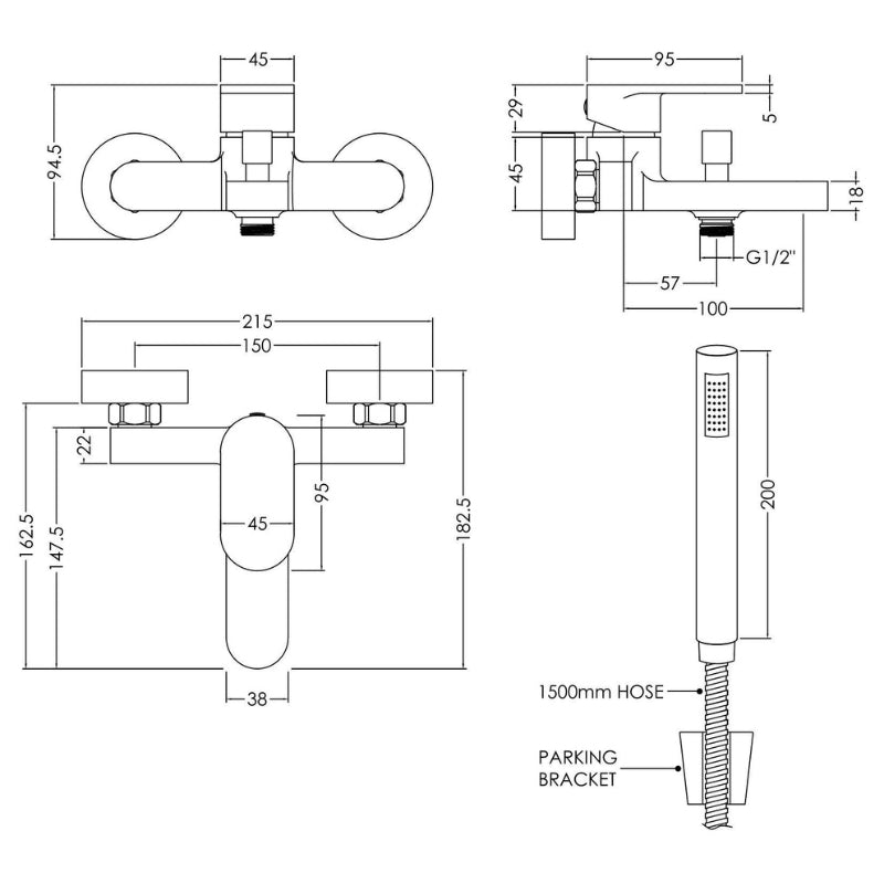 Nuie Binsey Wall Mounted Bath Shower Mixer (Chrome) - Brand New Bathrooms