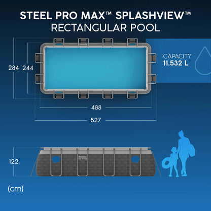 Bestway 16ft x 8ft x 48" Rectangular Steel Pro MAX™ Splashview Above Ground Swimming Pool, Filter Pump & Accessories