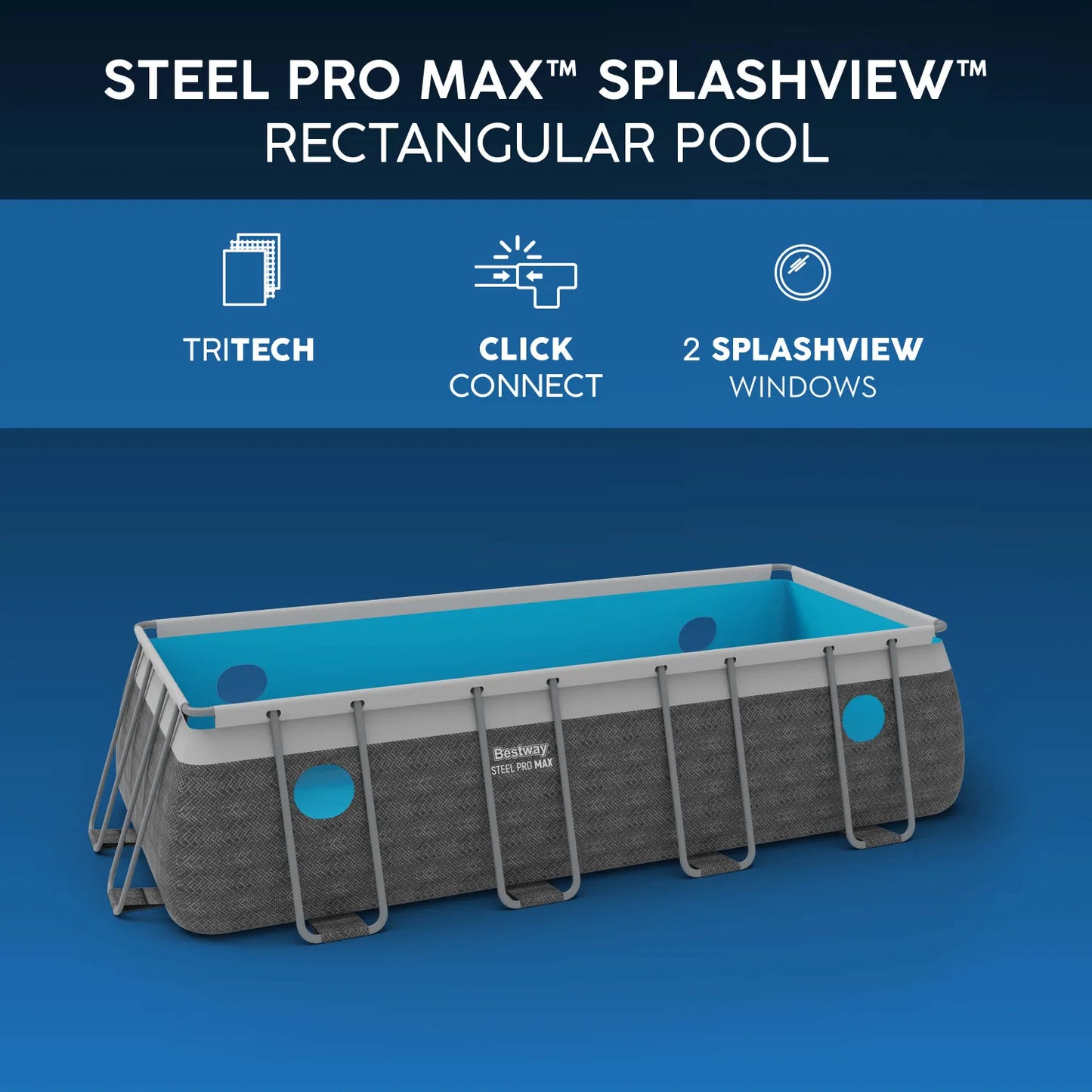 Bestway 16ft x 8ft x 48" Rectangular Steel Pro MAX™ Splashview Above Ground Swimming Pool, Filter Pump & Accessories