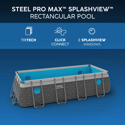 Bestway 16ft x 8ft x 48" Rectangular Steel Pro MAX™ Splashview Above Ground Swimming Pool, Filter Pump & Accessories