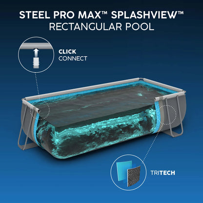 Bestway 16ft x 8ft x 48" Rectangular Steel Pro MAX™ Splashview Above Ground Swimming Pool, Filter Pump & Accessories